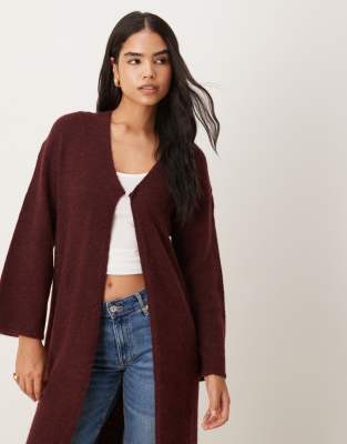 Gina Tricot Long Knit Wool/alpaca Cardigan In Red