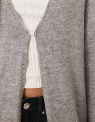 Gina Tricot Long Knit Wool Alpaca Cardigan In Gray