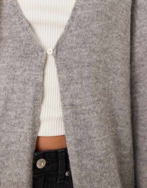 Gina Tricot long knit wool alpaca cardigan in mid gray melange