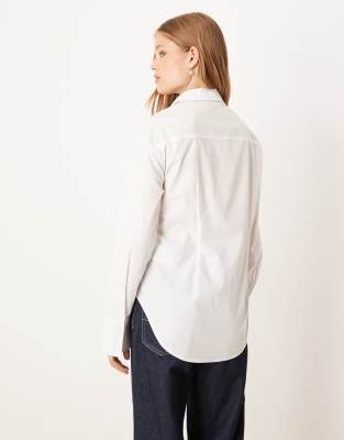 Gina Tricot Long Sleeve Asymmetric Poplin Shirt In White