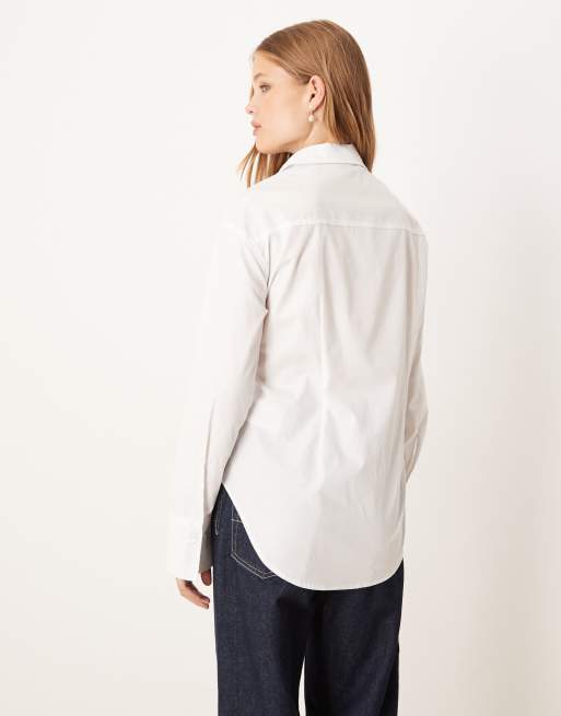 Gina Tricot long sleeve asymmetric poplin shirt in white