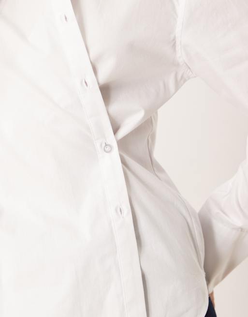 Gina Tricot long sleeve asymmetric poplin shirt in white