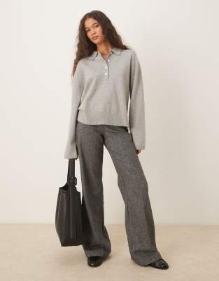 Gina Tricot Long Sleeve Collar Knit Sweater In Gray