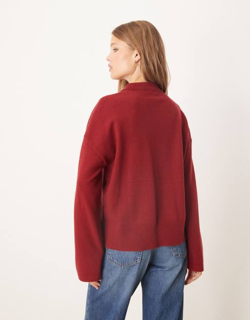 Gina Tricot long sleeve collar knit sweater in red, 2 of 4