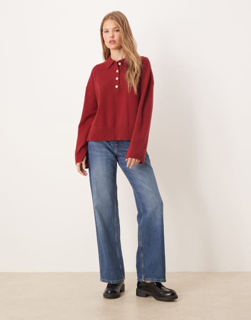 Gina Tricot long sleeve collar knit sweater in red, 4 of 4