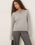 [GINA TRICOT] Gina Tricot long sleeve collar knitted sweater in light grey melange XS Light grey melange