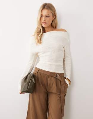 Gina Tricot long sleeve drapey open back top in cream