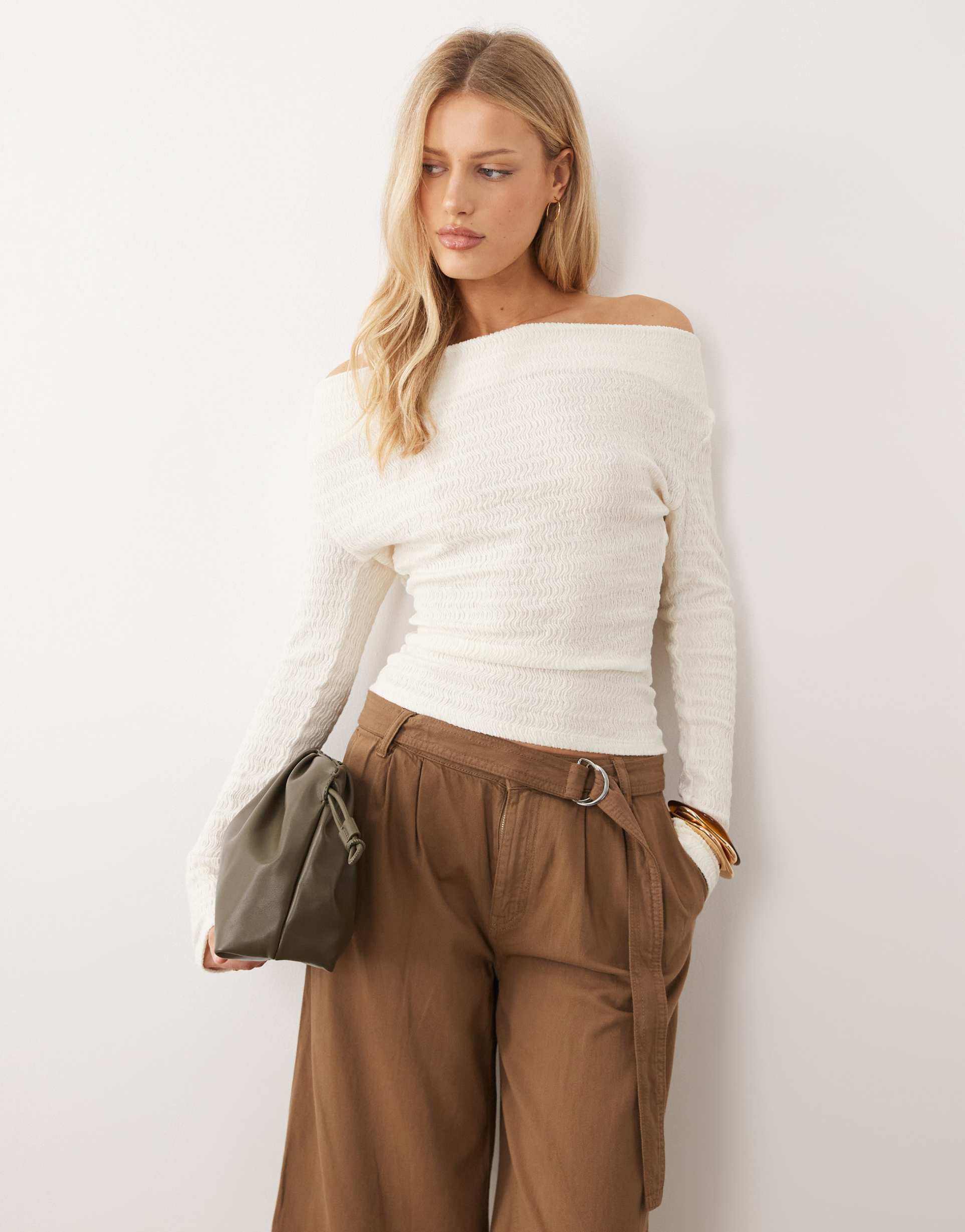 gina tricot long sleeve drapey open back top in cream