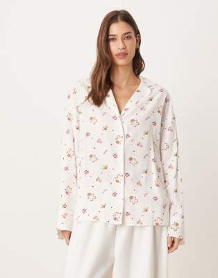 Gina Tricot Long Sleeve Flannel Pajama Shirt In Multi