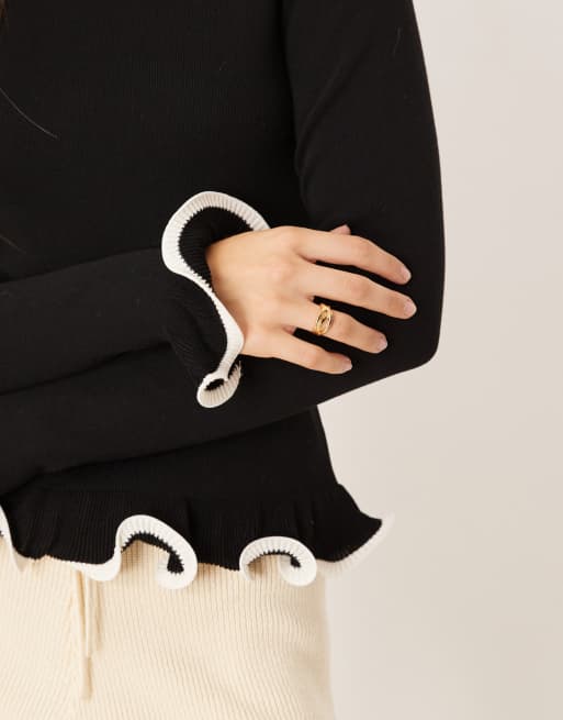 Gina Tricot long sleeve flared cuffs knit top in black, 3 of 4