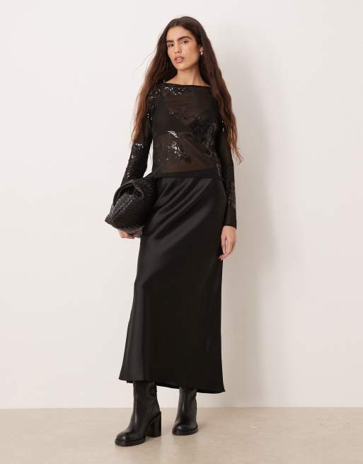 Gina Tricot long sleeve floral sequins top in black, 2 of 4
