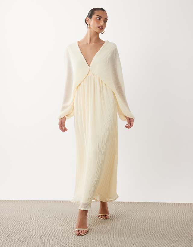 long sleeve white dress flowy Gina Tricot - Pleated Maxi - Women - Polyester/Spandex - 38 EU casual white long sleeve dress