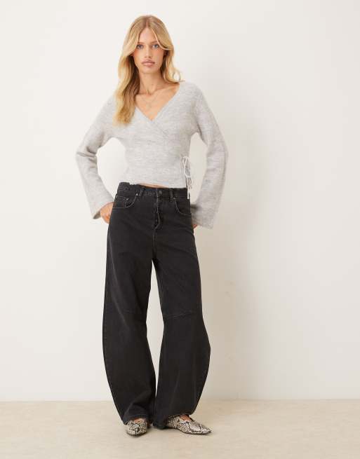 Gina Tricot long sleeve knit wool alpaca blend wrap cardigan in light heather gray