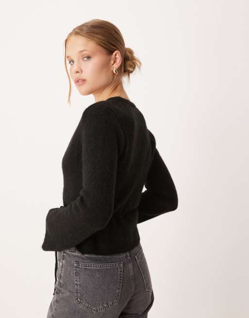 Gina Tricot long sleeve knit wool alpaca wrap cardigan in black