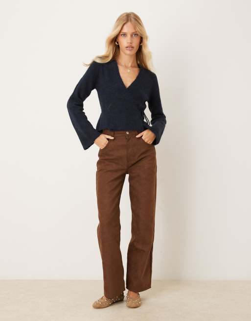 Gina Tricot long sleeve knit wool alpaca wrap cardigan in navy blue