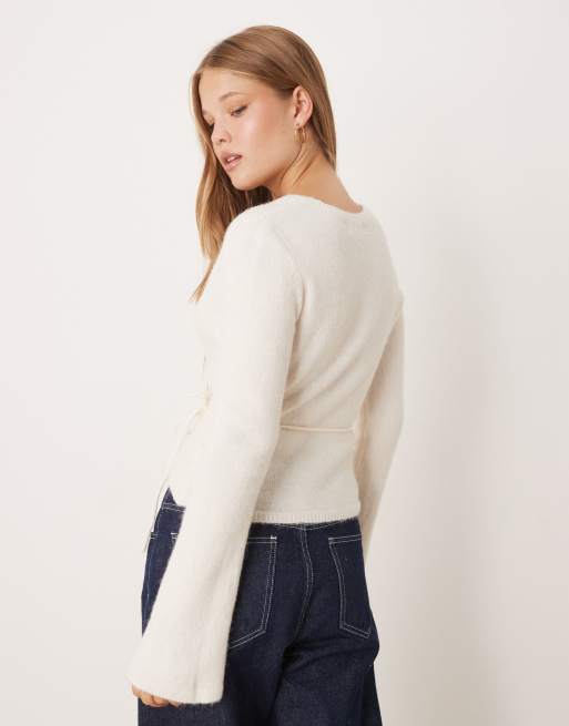 Gina Tricot long sleeve knit wrap wool alpaca cardigan in cream