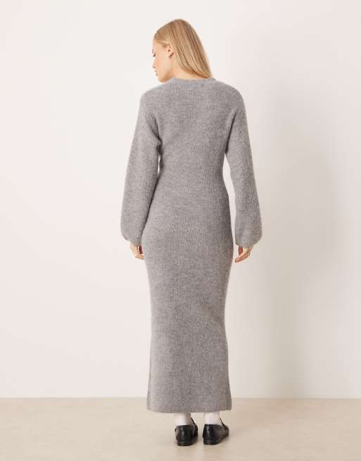 logo tape ribbed knit dress Light Mocha Ribbed Knit Midi Sweater Dress main image 0