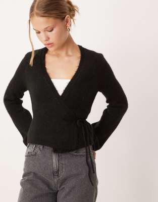 GINA TRICOT Gina Tricot long sleeve knitted wool alpaca wrap cardigan in black