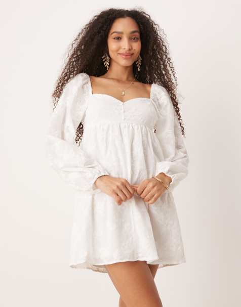 Gina Tricot long sleeve lower floral print button down mini dress in white - view 1