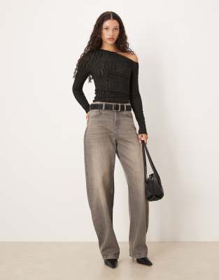 Gina Tricot Long Sleeve One Shoulder Asymmetric Effect Top In Black