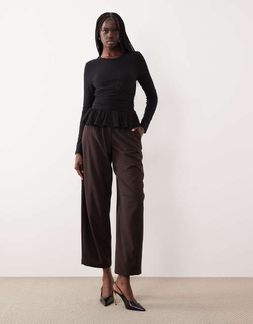Gina Tricot long sleeve peplum top in black, 4 of 4