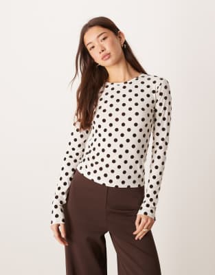 Gina Tricot Long Sleeve Polka Dot Top In Multi