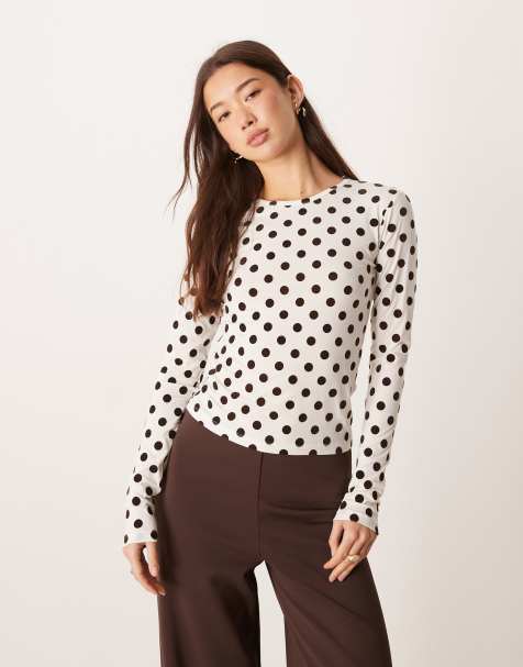Gina Tricot long sleeve polka dot top in cream - view 1