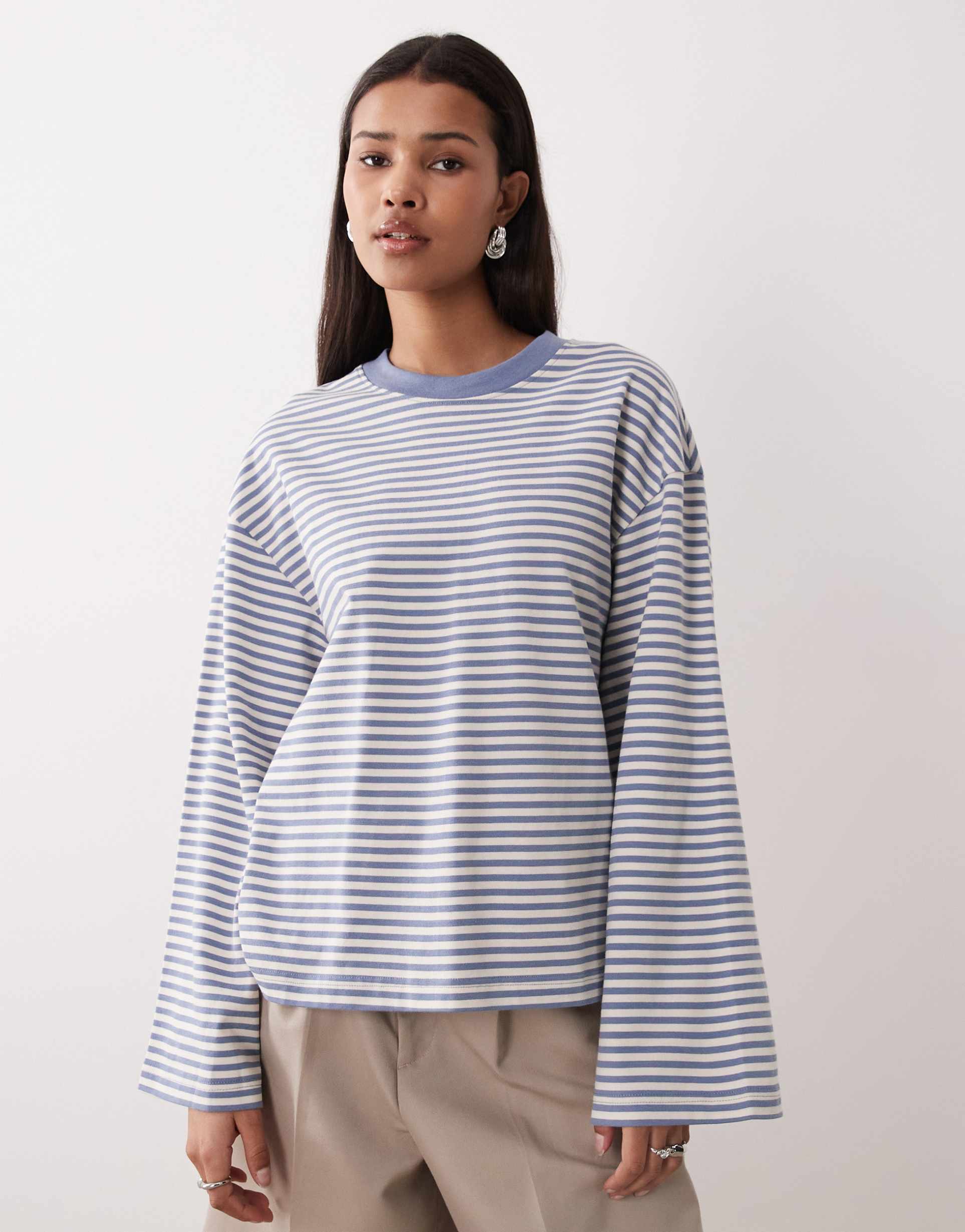 gina tricot long sleeve relaxed fit long sleeve tee in blue stripe