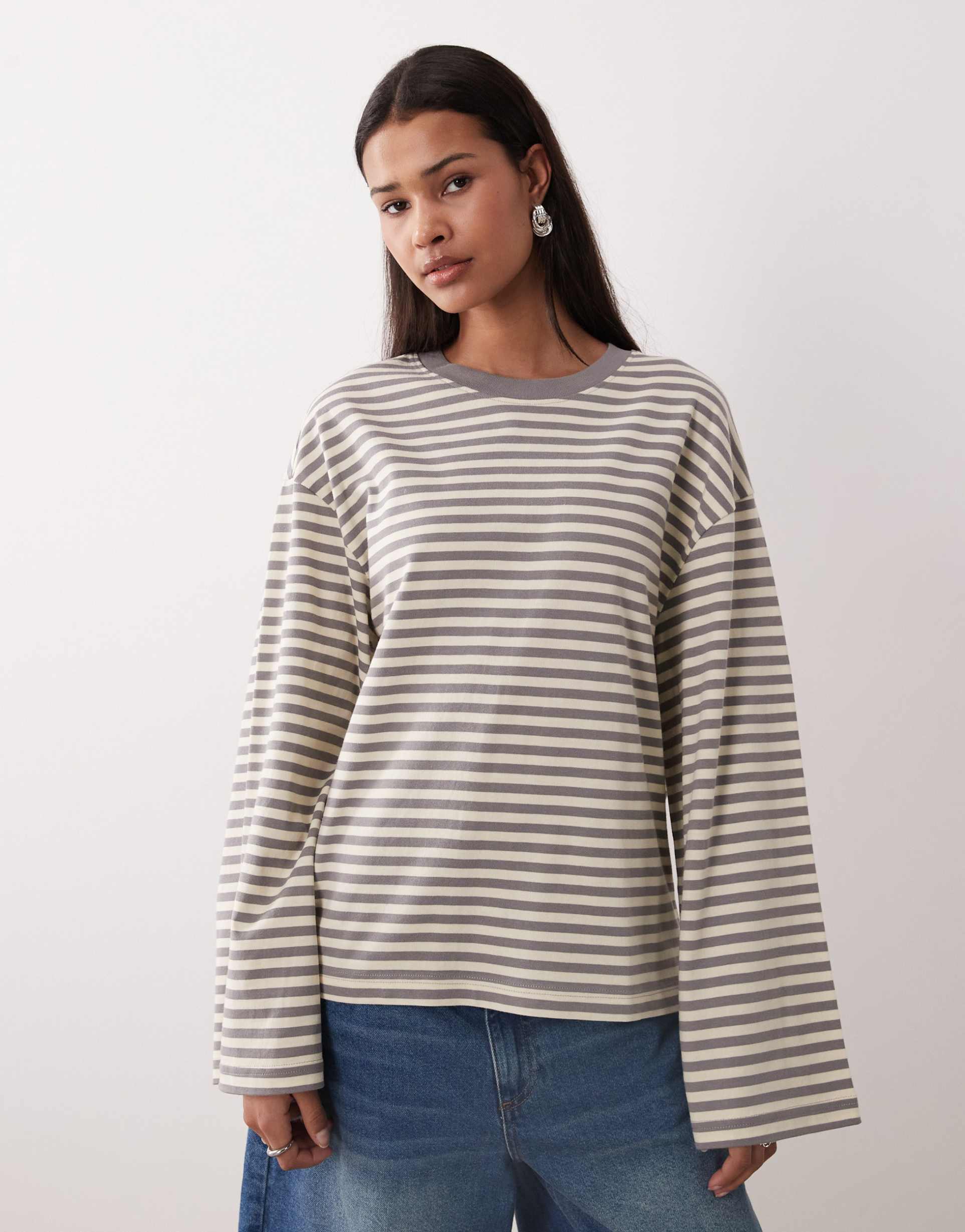 gina tricot long sleeve relaxed fit long sleeve tee in yellow stripe