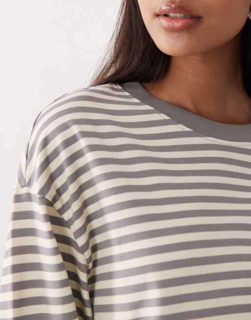 Gina Tricot long sleeve relaxed fit long sleeve tee in yellow stripe, 3 of 4