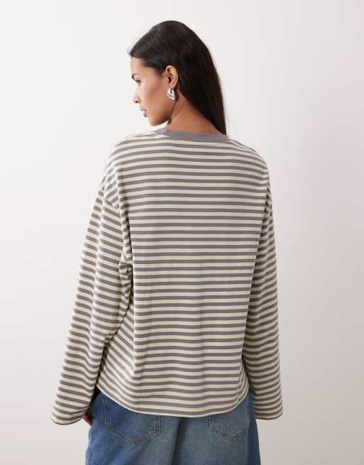 Gina Tricot long sleeve relaxed fit long sleeve tee in yellow stripe, 4 of 4