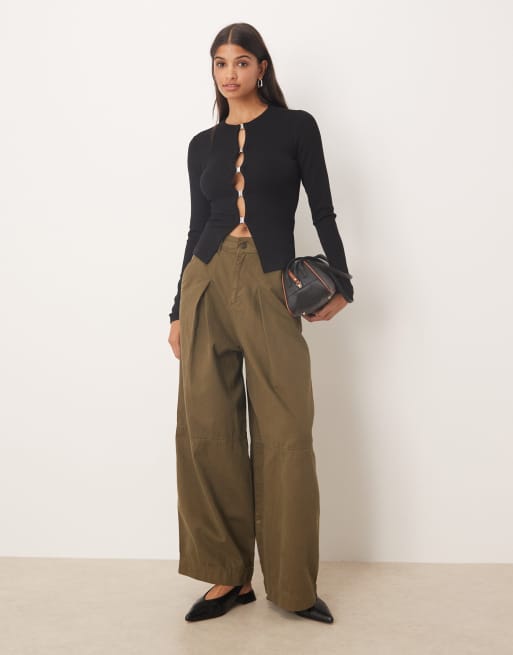 Gina Tricot long sleeve ribbed buckle top in black