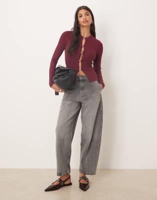 Gina Tricot Long Sleeve Ribbed Buckle Top In Red