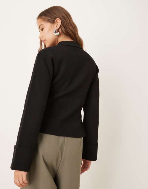 Gina Tricot long sleeve shaped knitted cardigan in black, 3 of 4