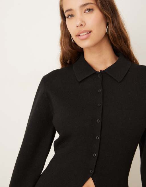 Gina Tricot long sleeve shaped knitted cardigan in black, 4 of 4