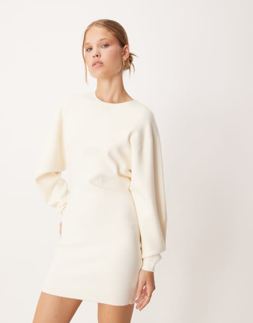 Gina Tricot long sleeve shaped sculpt knit dress in cream | ASOS