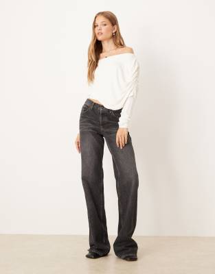 Gina Tricot Long Sleeve Sloped Drapey Shoulders Cape Top In White