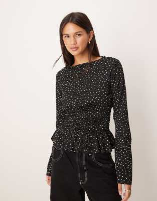 Gina Tricot Long Sleeve Smock Top In Multi