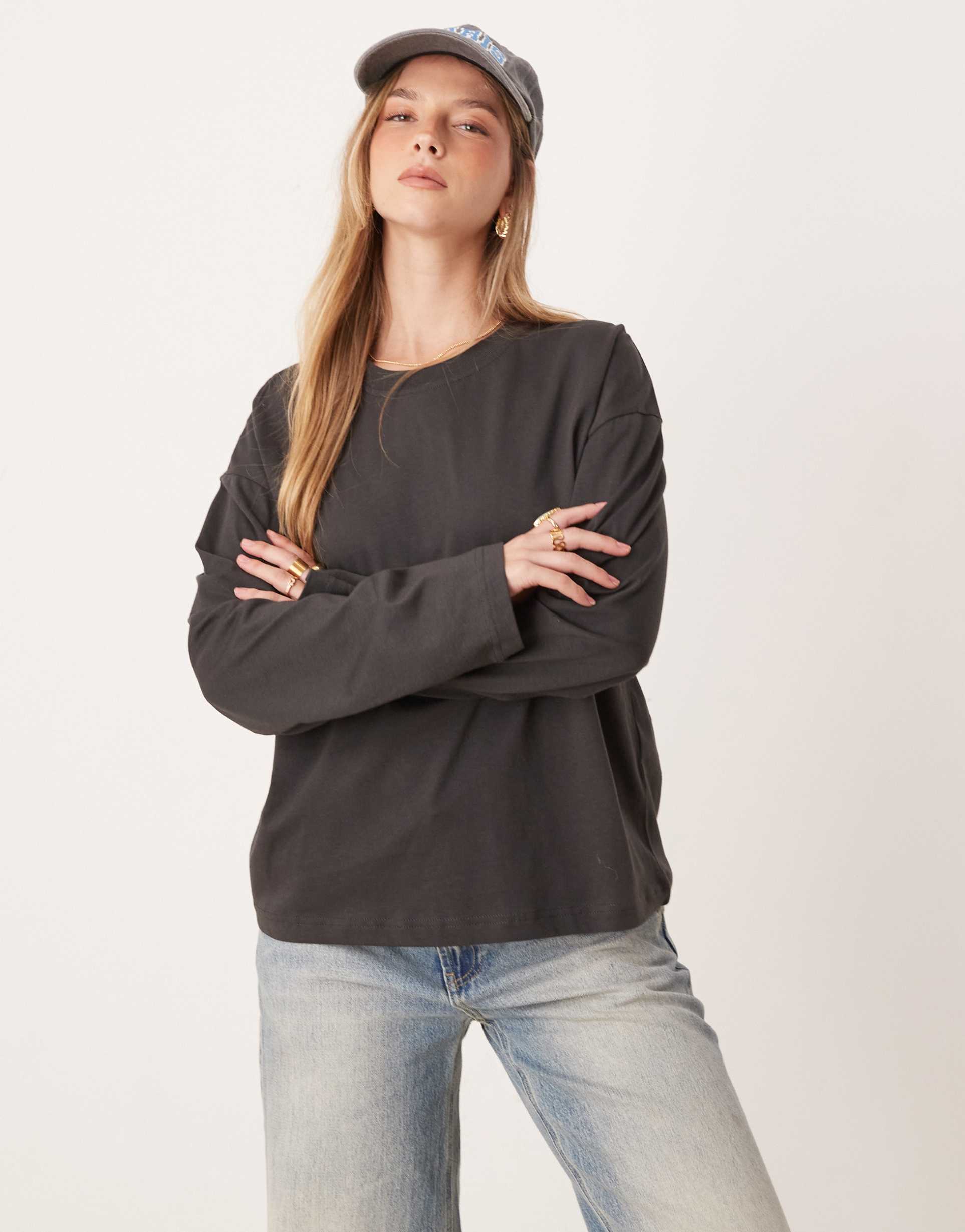 gina tricot long sleeve t-shirt in washed black