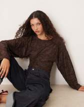 Topshop tie back waist long sleeve shirt in ivory