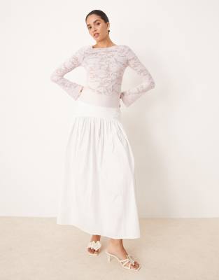 Gina Tricot Long Sleeve Textured Print Crew Neck Top