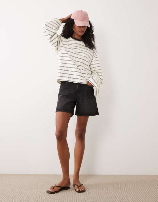 Gina Tricot long sleeve top in brown stripe, 4 of 4