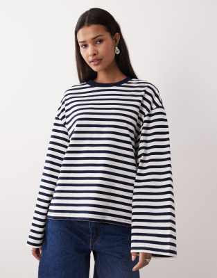 Gina Tricot long sleeve top in navy and white stripe