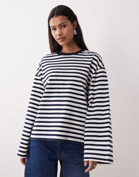 Gina Tricot long sleeve top in navy and white stripe