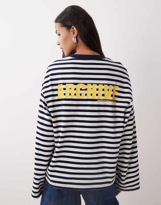 Gina Tricot long sleeve top in navy and white stripe, 2 of 4