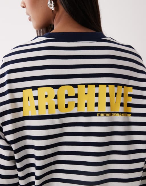 Gina Tricot long sleeve top in navy and white stripe, 4 of 4