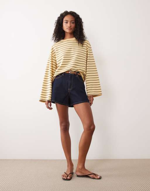 Gina Tricot long sleeve top in yellow and brown stripe, 2 of 4