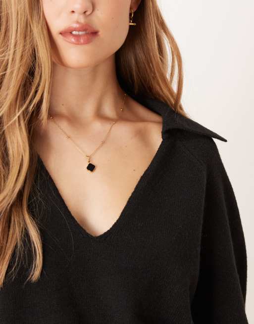 Gina Tricot long sleeve v neck collar knitted sweater in black, 4 of 4