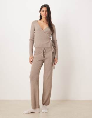 Gina Tricot Long Sleeve V Neck Fine Knit Wrap Cardigan In Neutral