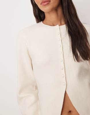 Gina Tricot Long Sleeve V Neck Fine Knit Wrap Cardigan In White